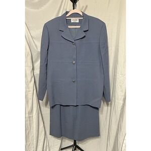 Alfred‎ Dunner Blue Skirt Suit Outfit Set Size 12 Made in USA Long Sleeve Button